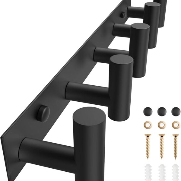 Black Wall-Mount Rack with 5 Hooks for Hats