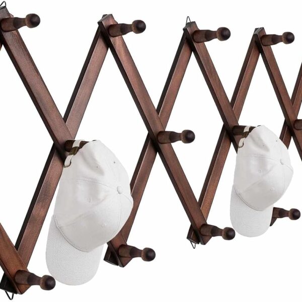 Expandable 16-Inch Wooden Hat Rack for Wall