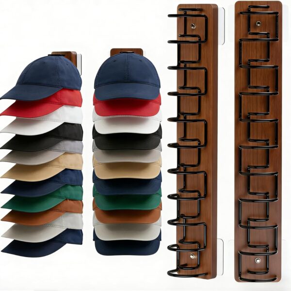 2-Pack Wood and Metal Wall Hat Rack