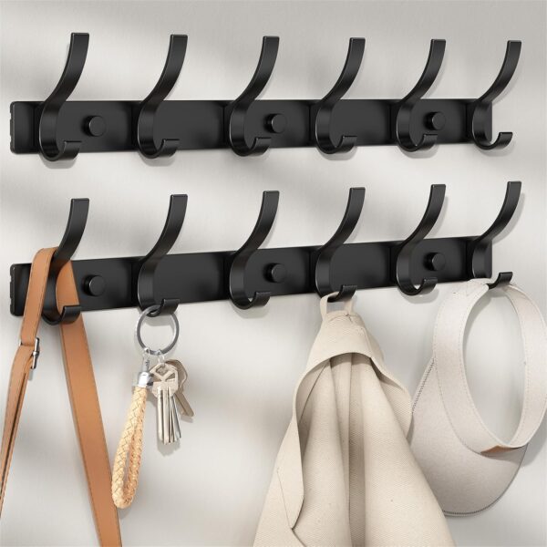 2-Pack Black Wall-Mounted Coat and Hat Rack
