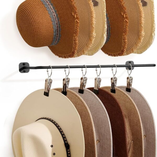 Metal Cowboy Hat Hook with 12 Clips